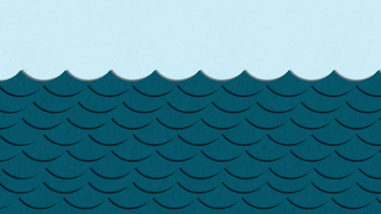 Realistic conceptual dark blue paper texture waves illustration with bright sky loop animation with alpha mask