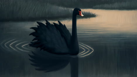 elegant black swan on calm water