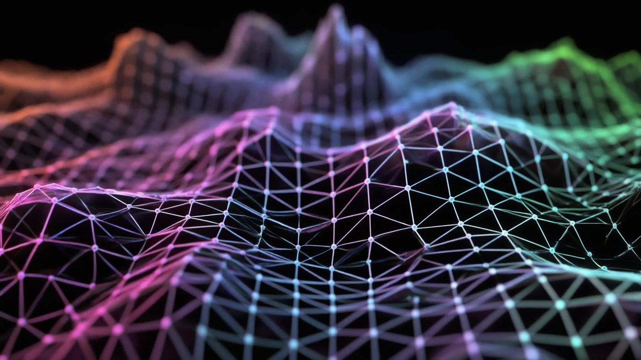 Abstract Digital Landscape with Glowing Wireframe Mesh