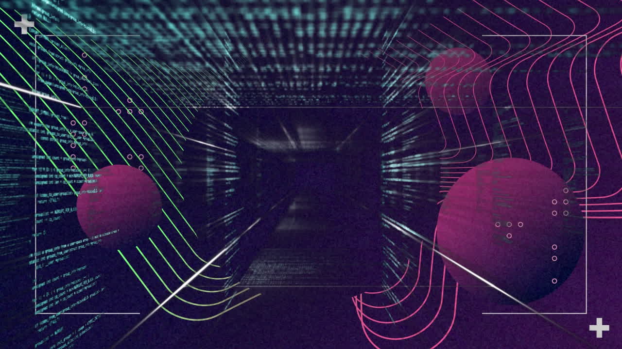 animación del procesamiento de datos con globo y marco rosados