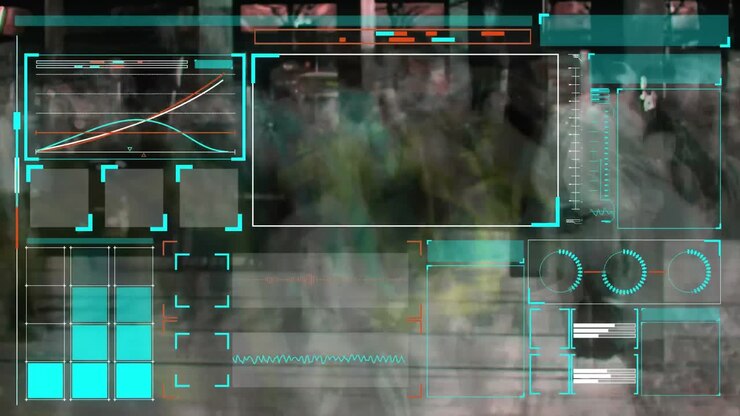 Animation of data processing over people walking in city