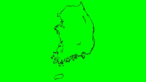한국은 녹색 화면에 윤 지도를 그리고 고립된 화이트보드