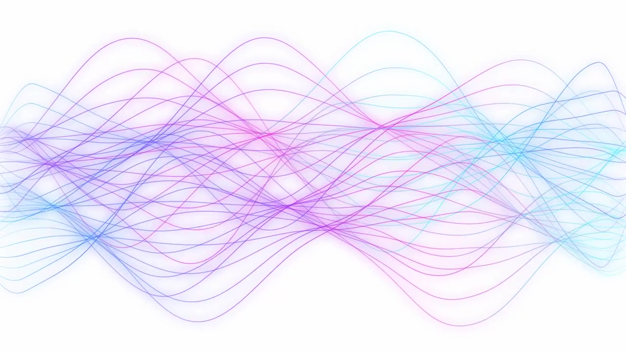 Smoothly undulating pink and blue light waves ripple across a clean white background.