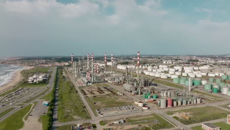 cinematic view over industrial zone, galp refinery in matosinhos