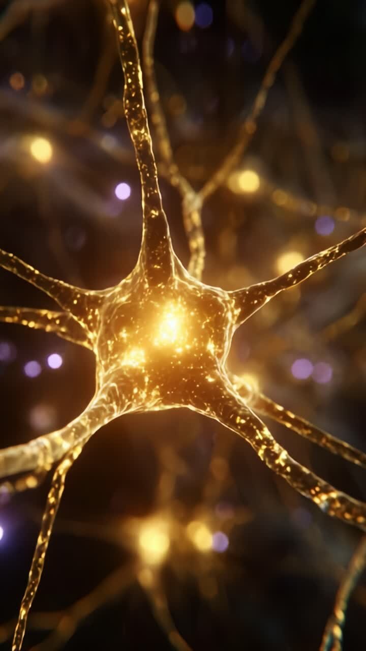 A Magnificent Close-Up of a Neuron, Showcasing Its Glowing Synapses and Complex Structure in an Artistic Representation of Neural Networks