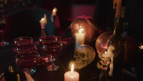 close-up view of halloween table setting