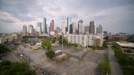 establishing drone shot of downtown houston, texas