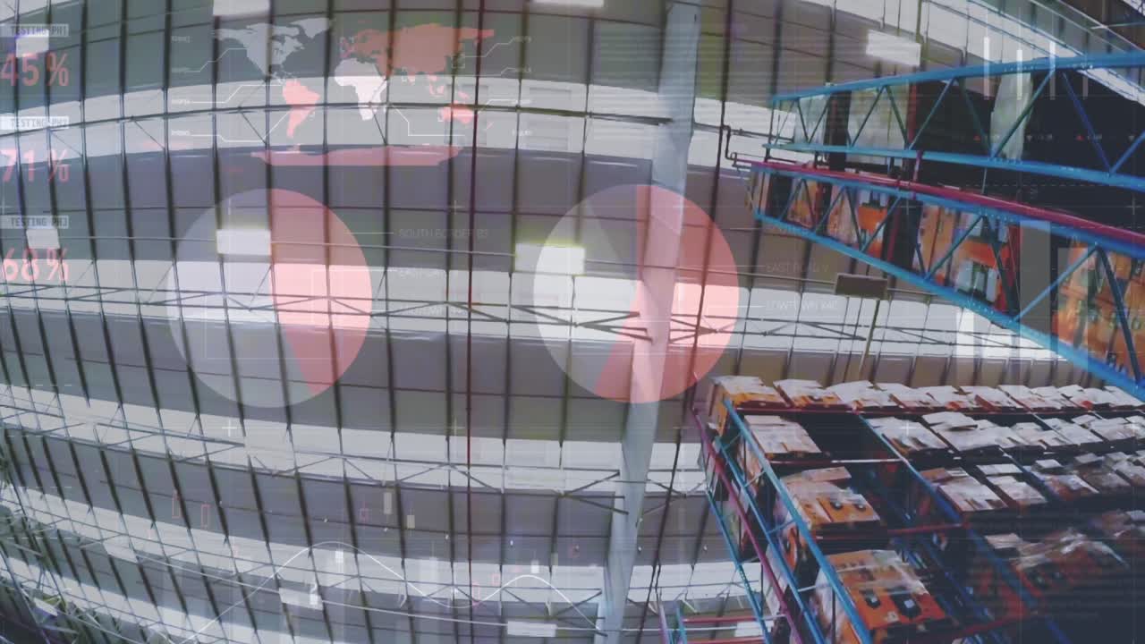 백그라운드의 창고에 대한 통계 데이터 처리의 디지털 구성