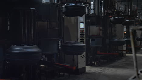 tire factory storage with modern devices in technological factory facility
