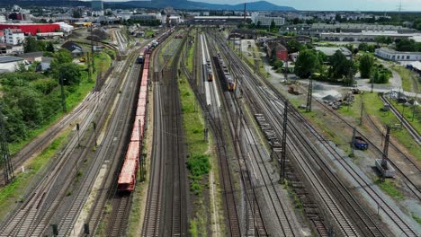 Aerial-view-of-train-yard-in-Darmstadt,-Germany