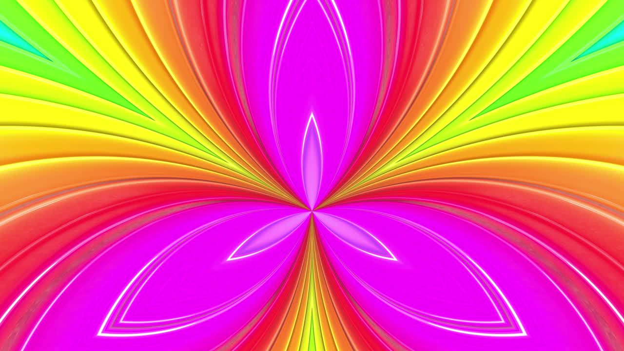 fondo brillante sin costuras en 3d abstracto en 4k con cintas de arco iris. rayas multicolores de arco iris se mueven cíclicamente en geometría simple estilo creativo de dibujos animados. animación suave en bucle. 54