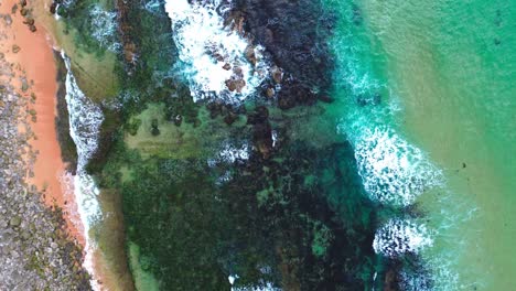 aerial-view-of-tropical-beach,-blue-waves,-4k