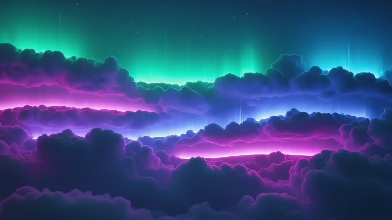Vibrant Glowing Clouds Under Aurora Sky