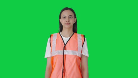 proud indian airport ground staff girl worker green screen