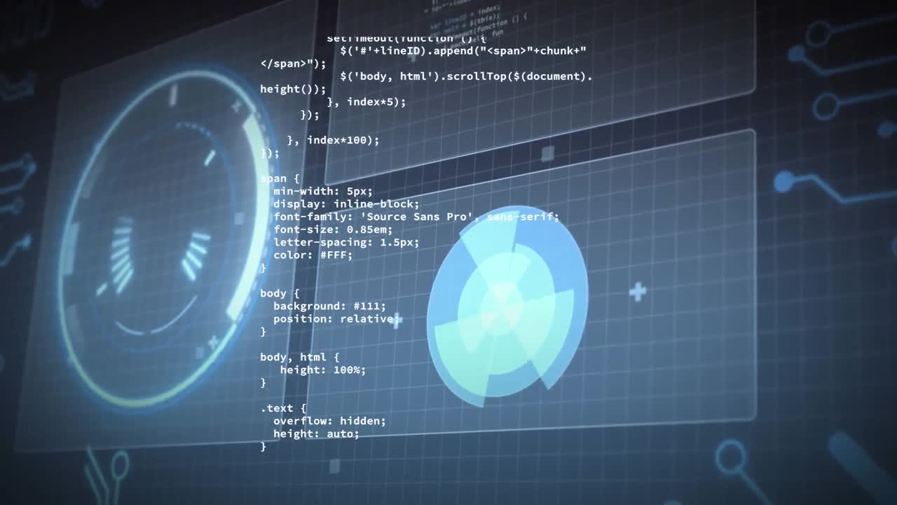 둥근 스캐너, 데이터 처리 및 마이크로프로세서 연결과의 인터페이스의 애니메이션