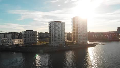 aerial view of modern building by the sea in stavanger city of norway