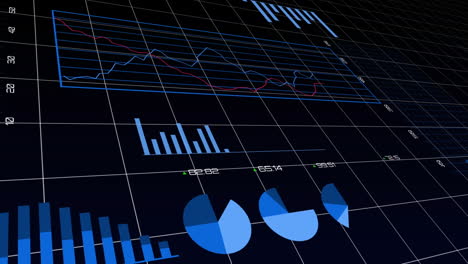 animación del procesamiento de datos estadísticos a través de la red de cuadrícula contra un fondo negro