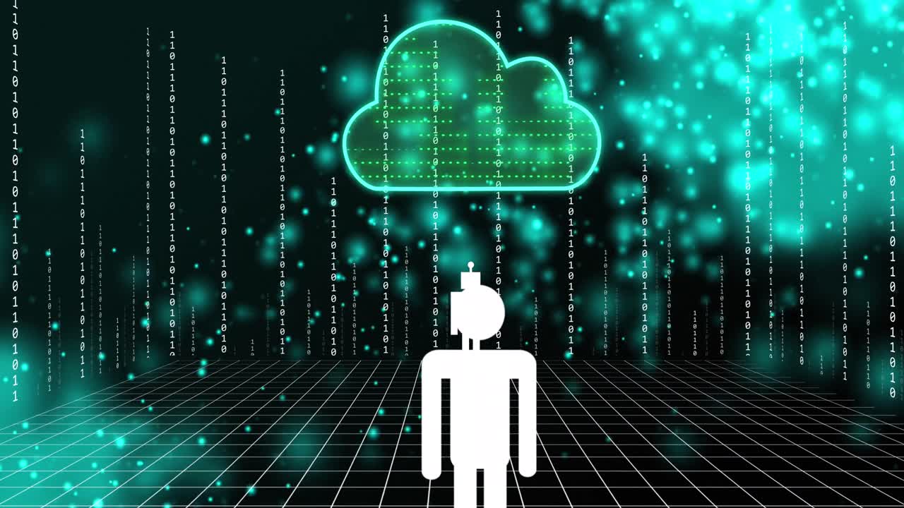 animación de texto de inteligencia artificial y nube con procesamiento de datos.