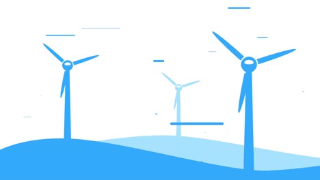 three wind turbines with rotating blades