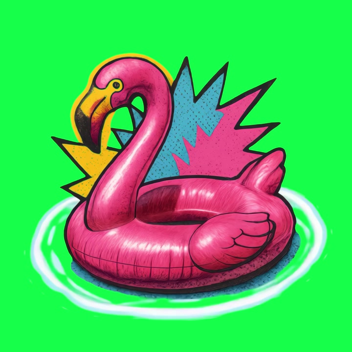 Animated Pink Flamingo Pool Float with Pop Art Elements