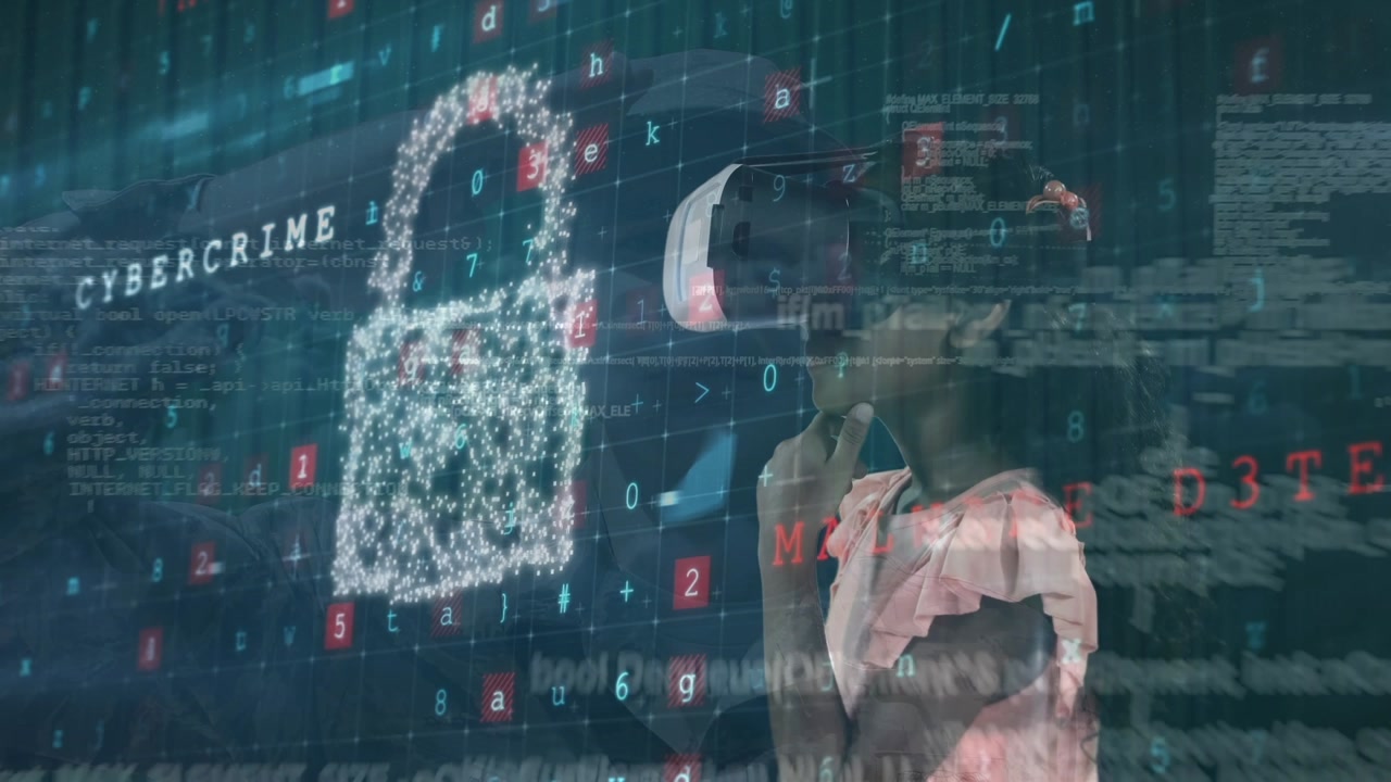 Animation of financial data processing with globe arrow over binary coding