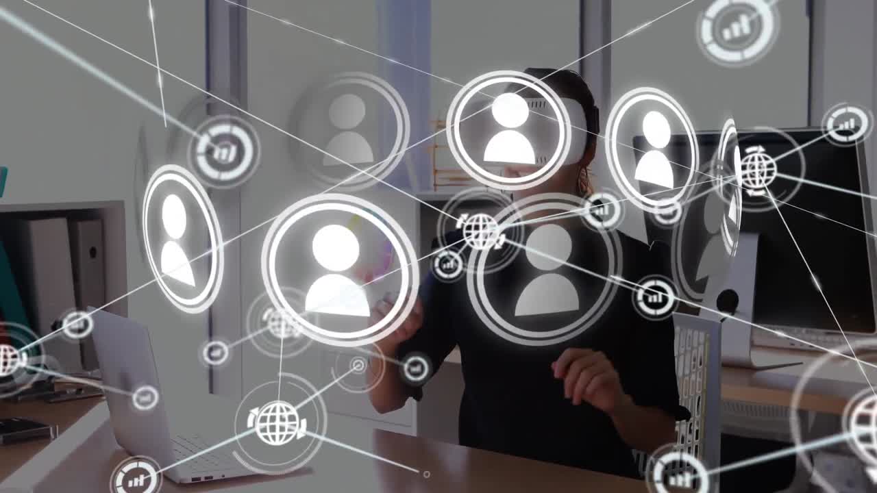 comunidad en línea y red a través de la interfaz de realidad virtual.