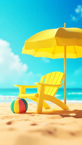yellow beach chair and umbrella on a sunny beach