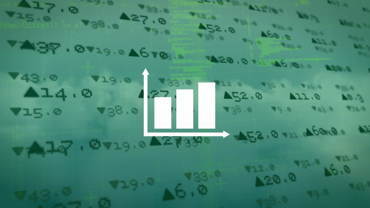 Animation of white graph over green background with financial data