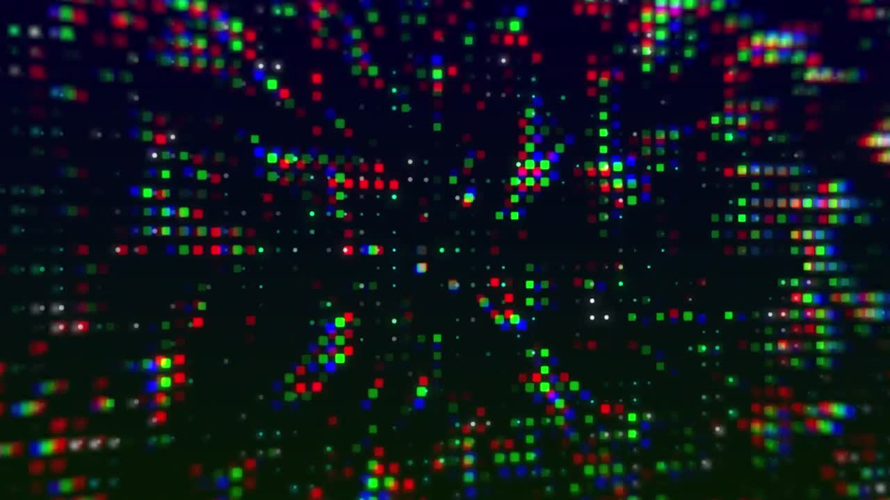 Animation of colourful spots moving over black background
