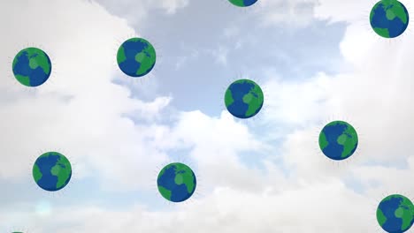 animation of globe icons over clouds