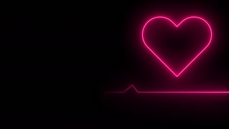 electrocardiograma de luz de néon rosa com forma de coração