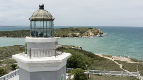 close fly-past over the gallery of the faro morrillos de cabo rojo in puerto rico looking out over the caribbean