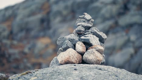 close-up shot of the stone cairn