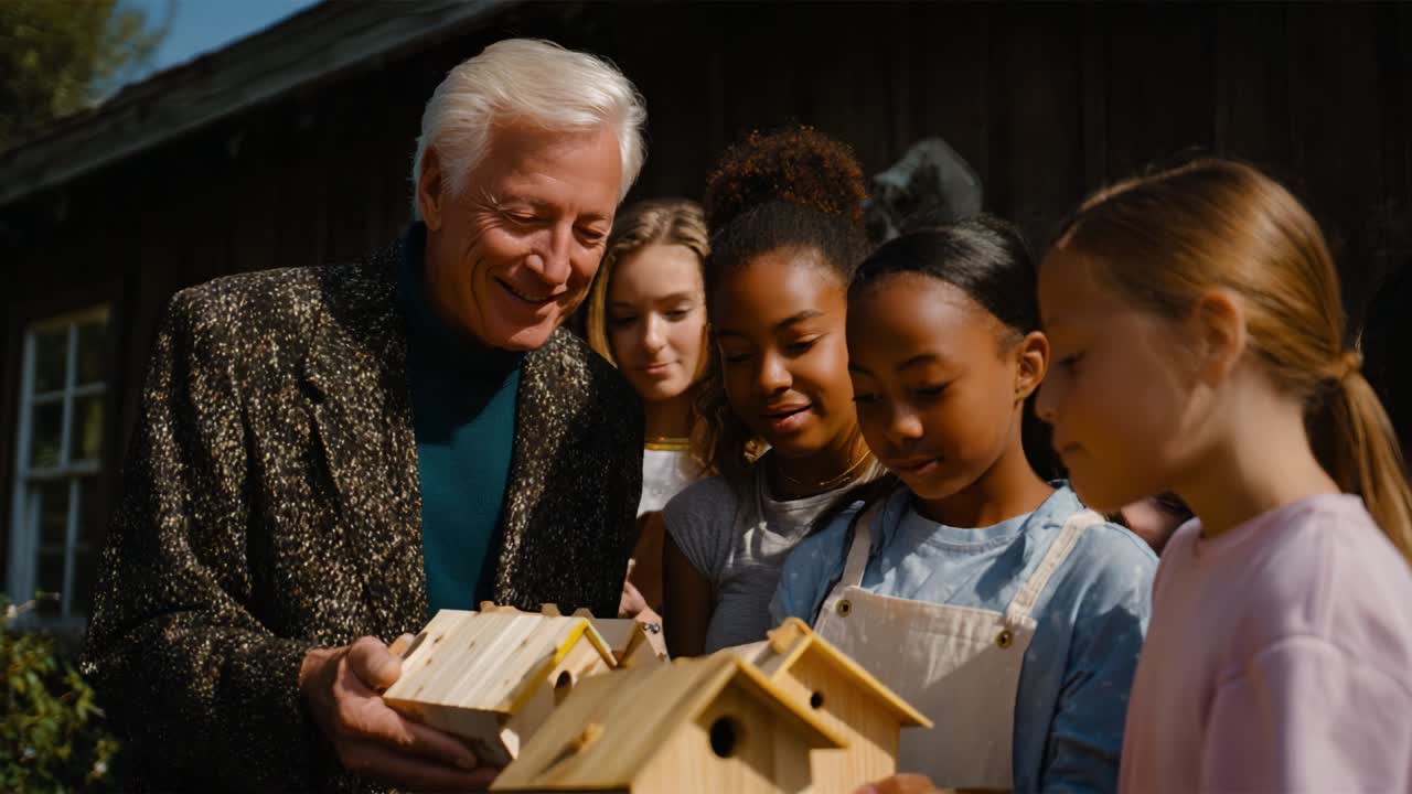 People looking at birdhouses