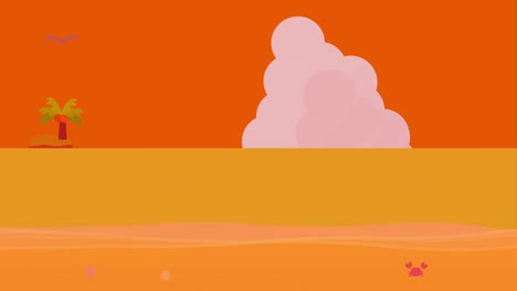 animación de una playa al atardecer