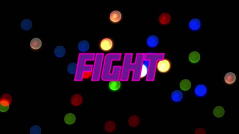 Digital-animation-of-purple-fight-text-against-colorful-spots-of-light-on-black-background