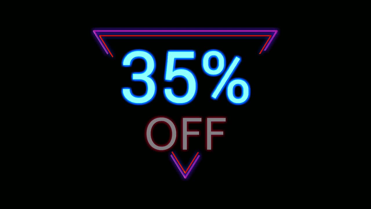 desconto de 15% em luz de néon em triângulo, moldura moderna, borda, animação, gráficos em movimento em fundo preto.