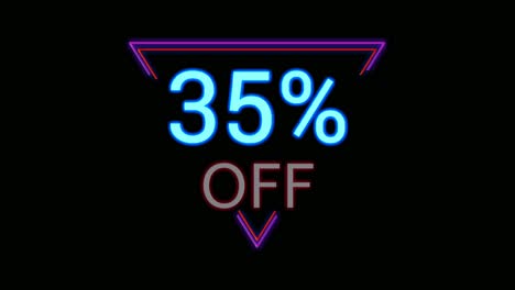 neon light discount 15% percent off in triangle modern frame border animation motion graphics on black background