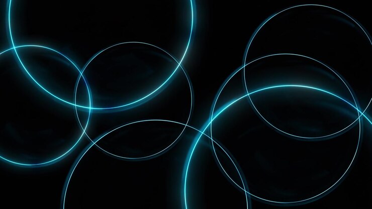 Large luminous circles overlap frame creating outlines open spaces minimal geometric pattern