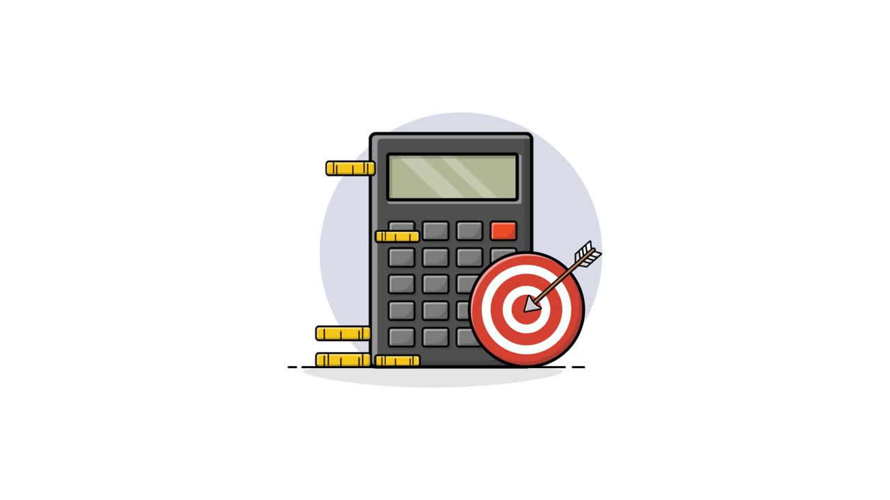Animated Illustration of Calculator, Target, and Money Coins