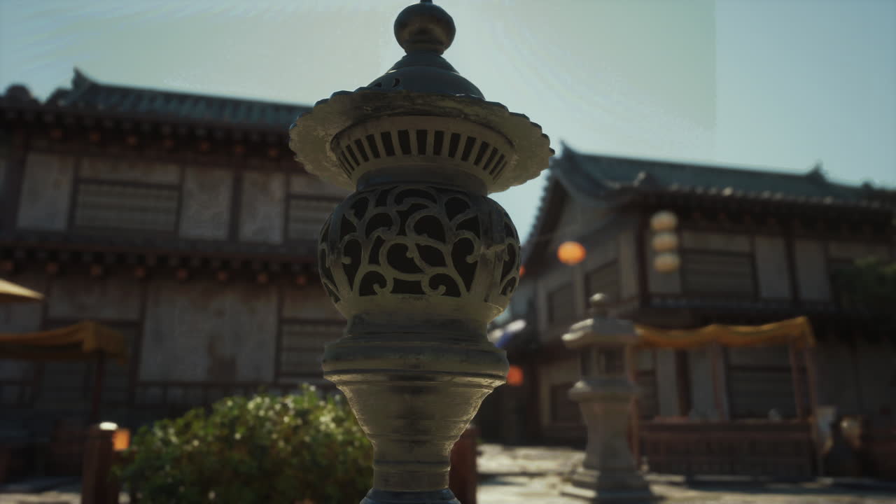 전통적인 중국 사원에 있는 중국 등불