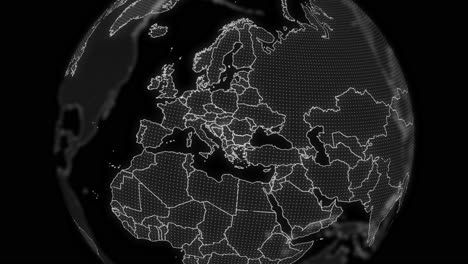 bulgaria country alpha for editing data analysis technology globe rotating, cinematic video showcases a digital globe rotating, zooming in on bulgaria country alpha for editing template