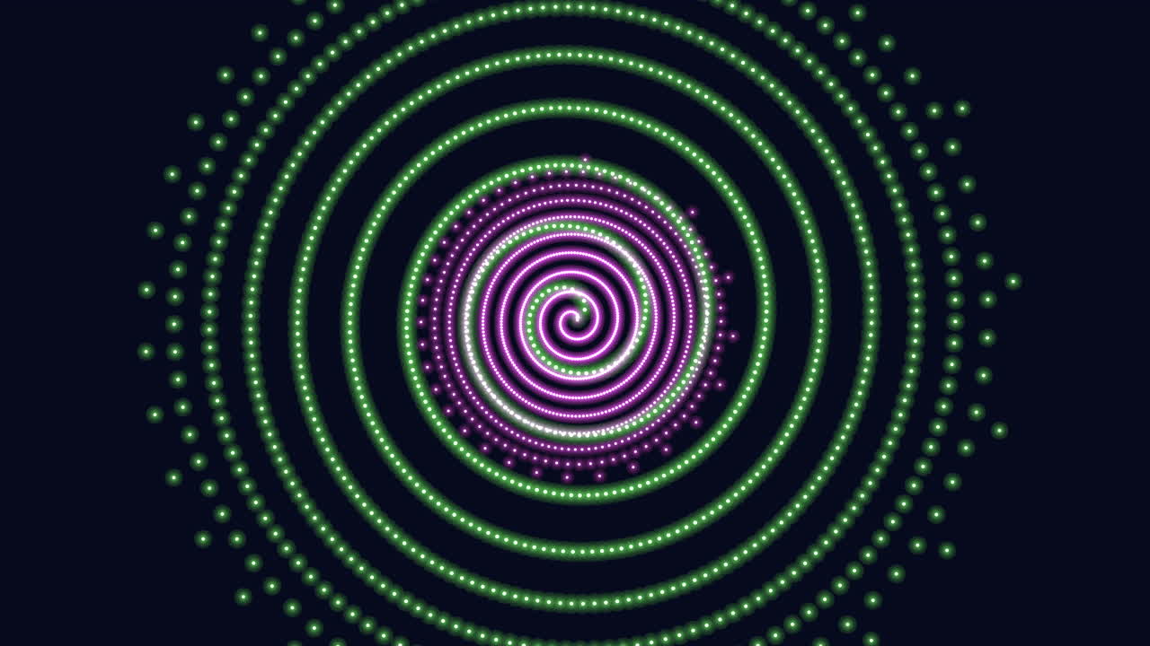 Futuristic neon vortex and spiral geometric shapes on dark space