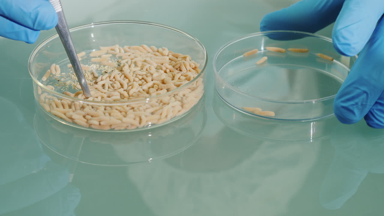 약사 연구원이 구더기를 실험하고 있다 3