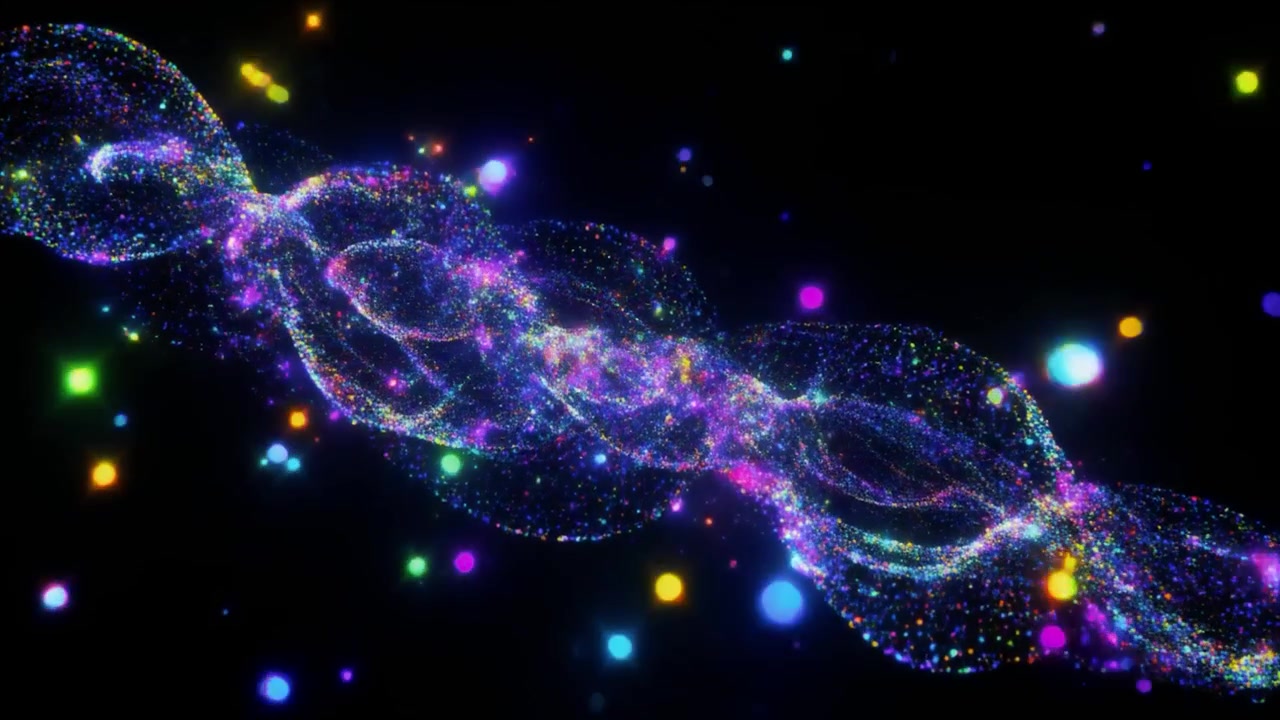 Animazione astratta di elica di DNA con particelle luminose su sfondo nero
