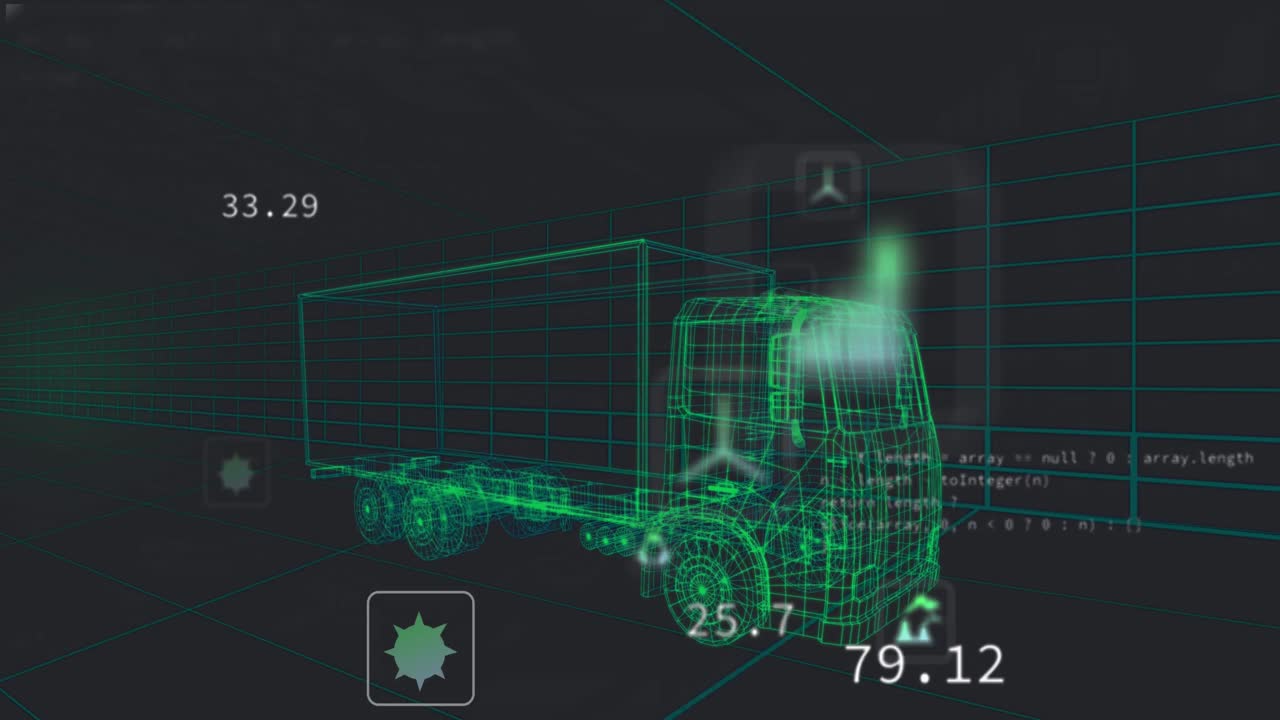 animación de la interfaz digital del coche y procesamiento de datos sobre el modelo 3d del coche