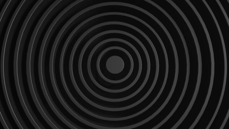 Black minimalism Abstract pattern of circles with the effect of displacement. White clean rings animation. Abstract background for business presentation. Seamless loop 4k 3d render.