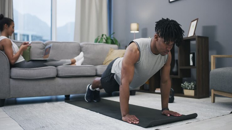 Couple doing home workout