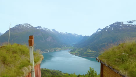 beautiful scenery of lovatnet lake in stryn in vestland county, norway