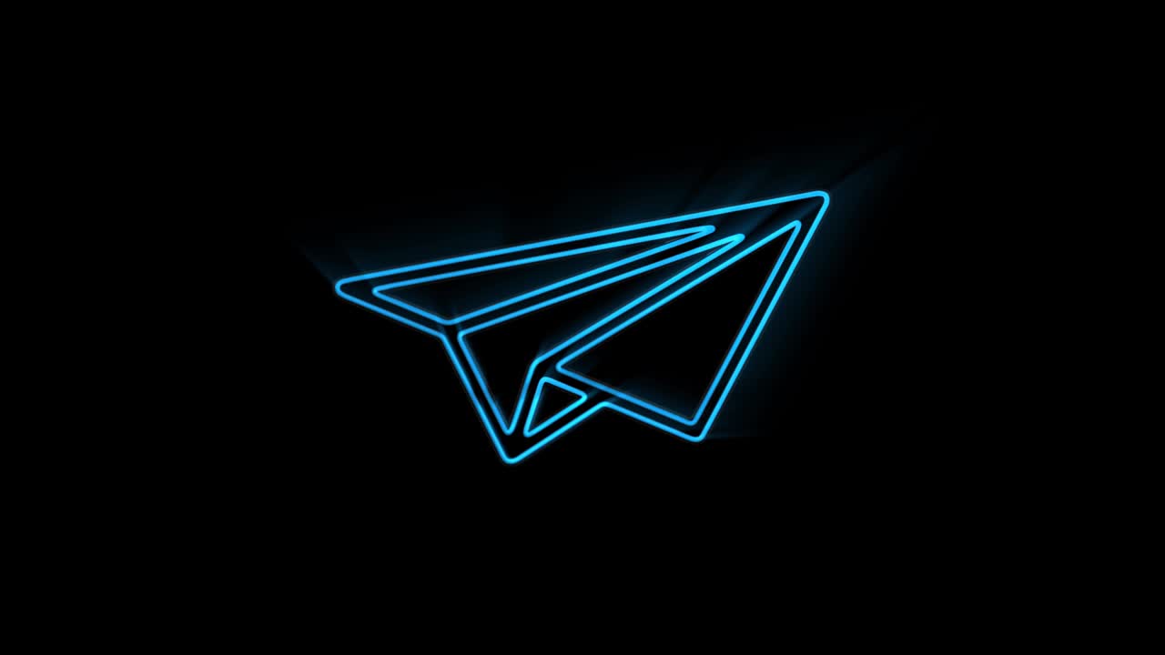 Plane on neon sign. Night bright advertisement. Motion graphics.